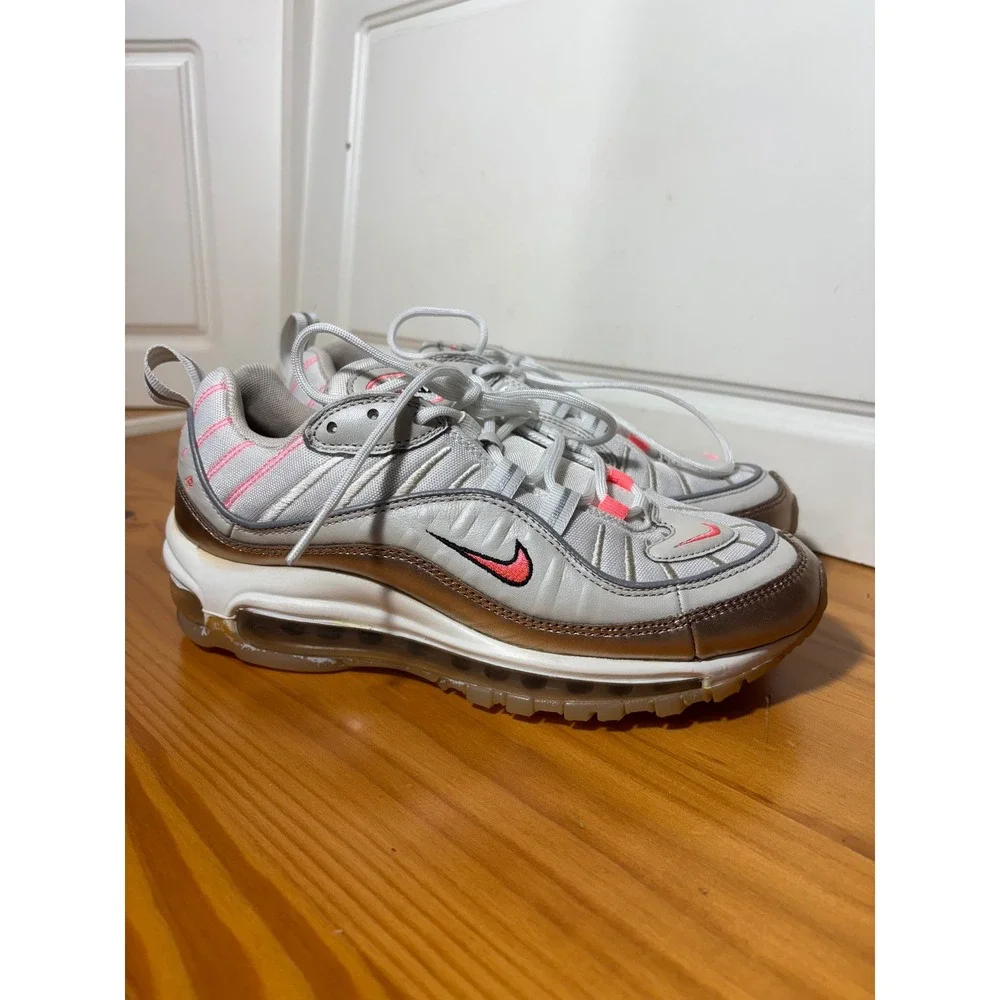 Nike Air Max 98 Women's Shoes White Rose Gold Pink‎ Silver Size 7.5
